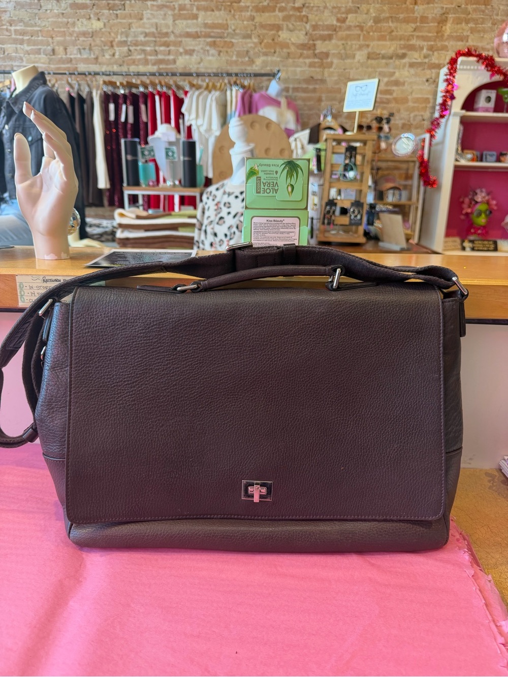 Shinola Dark Brown Pebbled Leather Messenger Bag